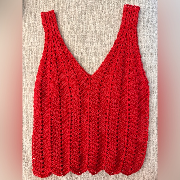 Tops - Red, crochet, handmade tank top one of a kind never worn